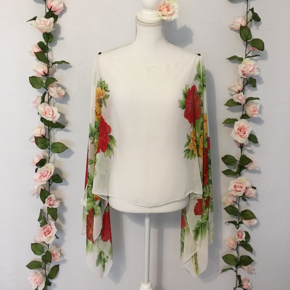 Swimsuit Poncho Cover up / Sheer Flowy Overshirt